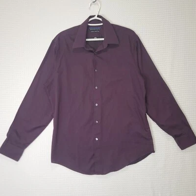 Usada en Excelente Condición Camisa de Vestir Para Hombre Talla 16-34/35 Geoffery Beene Púrpura Ajustada Sin Arrugas Foto 1 de 4