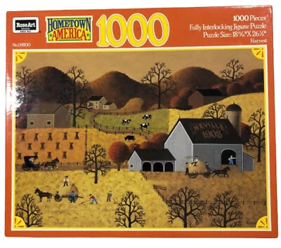 Vintage 1991 Rose Art Harvest 1000 Pcs Puzzle Jigsaw Hometown America Farmland - Image 1 of 4