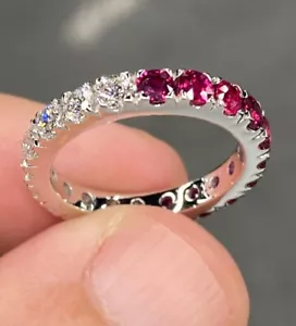 Platinum Diamond Eternity Band Lab Created Round 3.32 Ct Ruby PT950 Size 5 6 7 8 - Picture 1 of 11