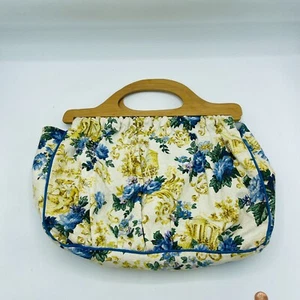 Bolso Bermudas Vintage Floral Mango de Madera Azul Amarillo Cottagecore Campo - Imagen 1 de 7