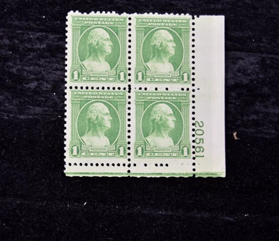 UNITED STATES   1932  GEORGE WASHINGTON 1c  PLATE BLOCK OF 4 w #s   S 705   MNH - Image 1 of 3
