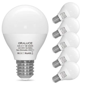 E17 LED Bulb 5 Watts Cool White 6500K, 40W Equivalent A15/G45 Globe Ceiling F... - Picture 1 of 7