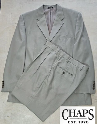 Men's Chaps Light Gray Herringbone Wool 2 Pc Suit Size 44R Pants 38x30 - Image 1 of 4