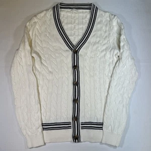 Crewcuts Ivory Navy Cable Knit Fisherman’s Button Cardigan Size XL  12-14 NWOT - Picture 1 of 4