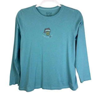 Life is Good Girl's Blue Holiday Dog Santa Hat Christmas Pullover T-Shirt Sz XL - Picture 1 of 8