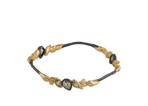 ALEXIS BITTAR Gold & Gunmetal W/ Crystals Bangle Bracelet Vintage - Picture 1 of 4