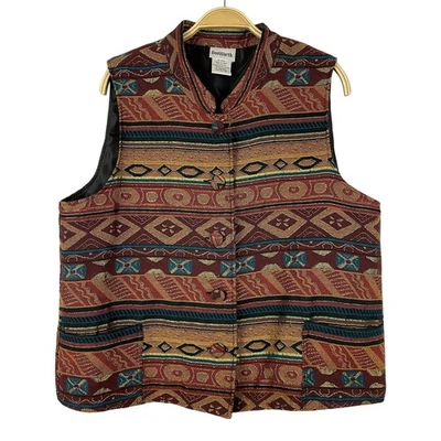 Chaleco tapiz azteca BonWorth vintage años 90 para mujer talla MP marrón óxido suroeste Foto 1 de 4