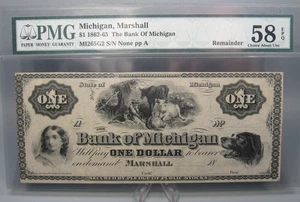 Billete obsoleto 1862-65. Banco de Michigan $1 Marshall.  Resto PMG Ch.AU 58 EPQ - Imagen 1 de 13