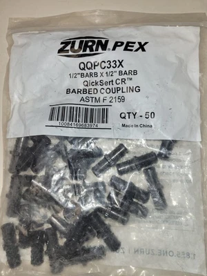 50- Zurn QQPC33X 1/2" Barb × 1/2" Barb QickSer CR Barbed Coupling New. - Image 1 of 3