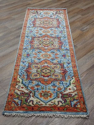 Bohemian Oushak Turkish Rug ,Oushak Turkish Hand Made Contemporary Rug, 2.5x8 Ft - Image 1 of 4