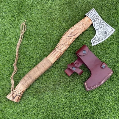 HAND FORGED Carbon Steel Viking VALHALLA Axe Tomahawk Throwing Axe+Sheath Z-1352 - Image 1 of 4