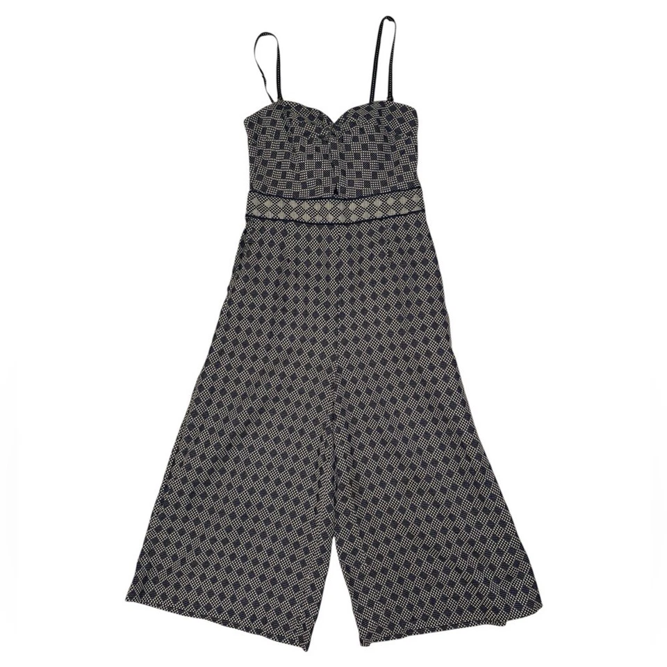 Elevenses Anthropologie bohemian geometric blue tan jumpsuit women’s size 4 - Изображение 1 из 4