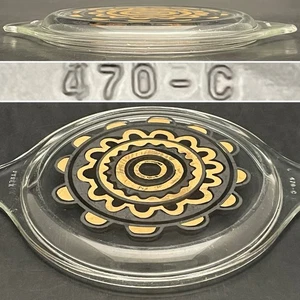 Pyrex 470-C Sol Blume schwarz & gold Promo Kasserolle Deckel NUR 1969 Made in USA - Bild 1 von 7