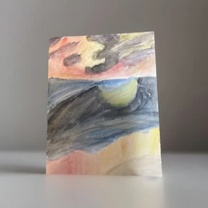 Obra de arte hecha a mano casera océano y cielo acuarela - Imagen 1 de 2