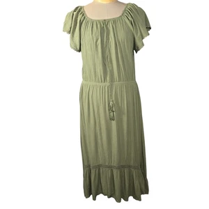 Womens Medium Olive Green Dress Boho Peasant Prairie Cottagecore Hippie Earthy - Picture 1 of 9