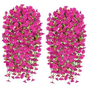 Artificial Hanging Flowers for Outdoors, 2 Pcs Fake Hanging Plants for - Picture 1 of 8