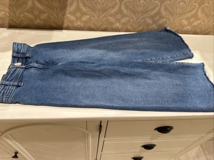 NEW Zara Girl’s Size 6 Blue Denim Wide Leg Hi-Rise Adjustable Waist Jeans - Picture 1 of 4