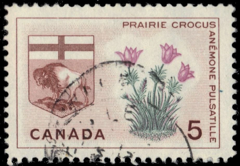 CANADÁ 422iv - Escudo de armas Manitoba "Doble impresión de flores moradas" (pb29344) Foto 1 de 2