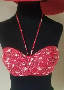 Vintage 1950s Lipstick Red Western Bandanna Print Bullet Bra Sun Top Bralette - Picture 1 of 8