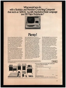 1974 Wang System 2000 Computer Original Print Ad ~ 16K MOS ROM $7400 - Bild 1 von 1
