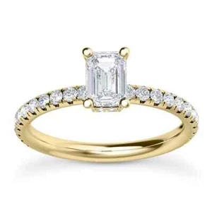 2.20 Carat F VS1 Emerald Cut Halo Lab Grown Diamond Ring 14k Yellow Gold - Picture 1 of 2