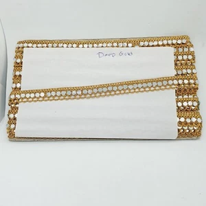 Deep gold embellished Indian Metallic braid beaded lace Mirror Trim 18mm - Picture 1 of 1