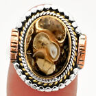 Two Tone - Turtella Jasper - USA 925 Sterling Silver Ring s.7.5 Jewelry R-1414