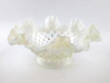 Vintage Unmarked Opalescent Glass Three Candle Holder Bowl Ruffled Trim GOOD
