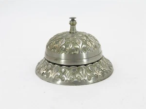 Victorian Desktop Service Bell with Fleur de Lis & Hearts 3.5" Diam x 2.5" Tall - Picture 1 of 8
