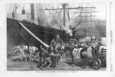 Scene on a New York Dock - Stevedores Unloading a Ship -  1877 Antique Print 