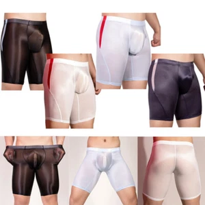 Mens Sheer Oil Tights Boxer Shorts Stretchy Underpants Thin Party Club Nightwear - Picture 1 of 34