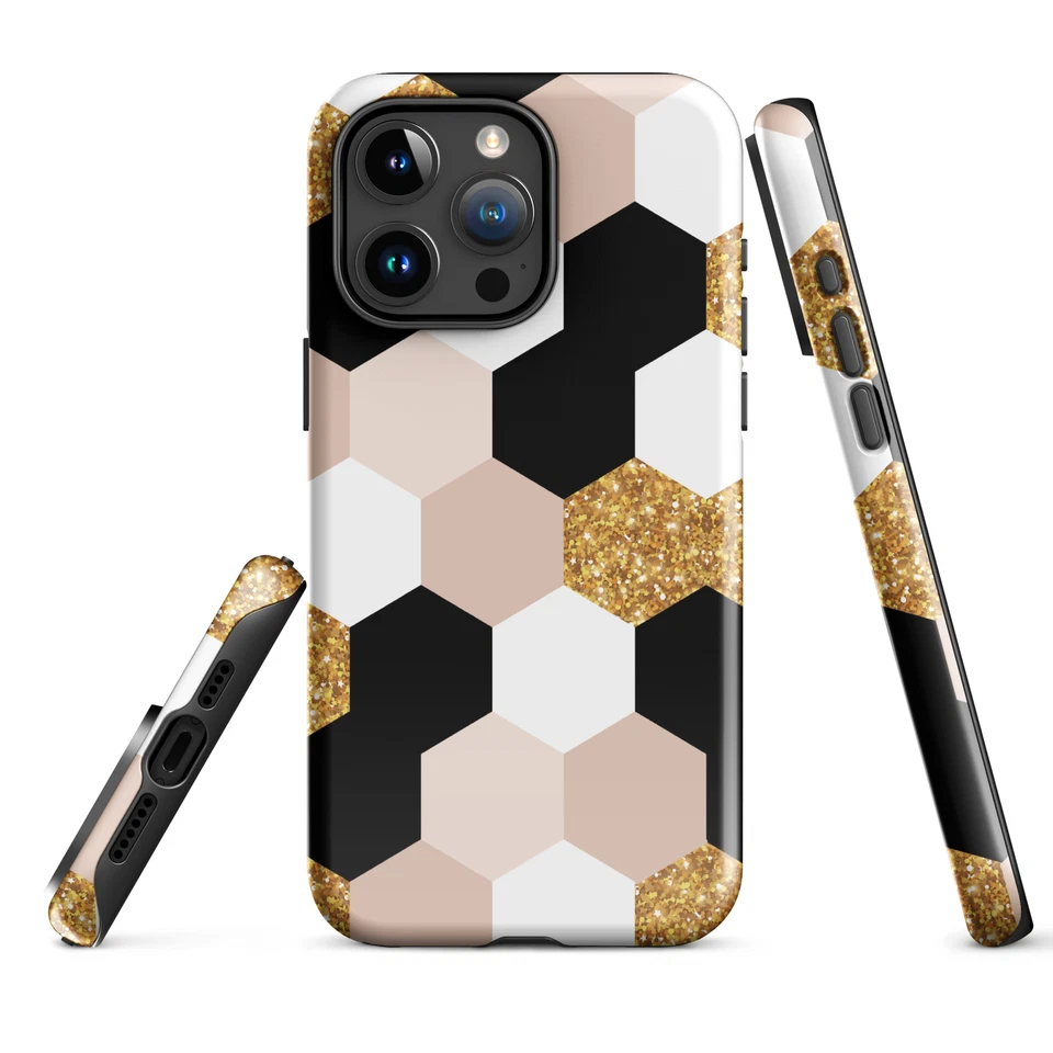 iPhone Case Gold Abstract Hexagon Pattern Tough Phone Case - Image 1 of 1