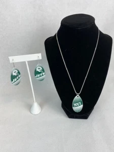 NFL New York Jets Vintage Teardrop Spinner Earrings & Necklace Set - Picture 1 of 1
