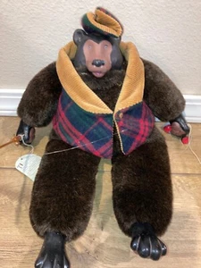 Vintage Department 56 Plush Ceramic Fishing Bear Decor Rare - Picture 1 of 9