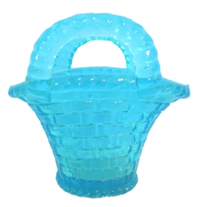 HERMOSA CESTA VINTAGE CON PATRÓN TEJIDO DE VIDRIO AZUL - Imagen 1 de 5