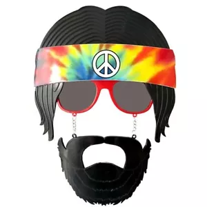 Hippie Sunglasses With Headband And Beard 1960's Flower Power Costume Accessory - Picture 1 of 2