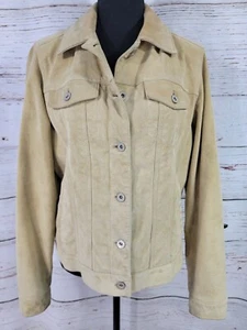Eddie Bauer Vintage Suede Womens Satin Lined Tan Button Up Trucker Jacket Size M - Picture 1 of 11