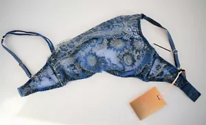 $590 AGENT PROVOCATEUR SOIREE *KIERA* Blue Gold FRENCH LACE Bra 32B 32C 34D 36D - Picture 1 of 12