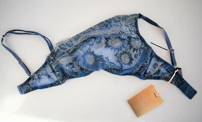 $590 AGENT PROVOCATEUR SOIREE *KIERA* синий золотой ФРАНЦУЗСКИЙ КРУЖЕВНОЙ бюстгальтер 32B 32C 34D 36D - Изображение 1 из 4