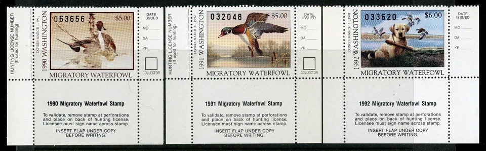 WASHINGTON 1990-92 MIGRATORY WATERFOWL STAMPS MINT, NH - Image 1 of 1