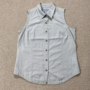 Columbia Shirt Womens Small Beige Grey Check Sleeveless Vest Top Hiking USA - Picture 1 of 8