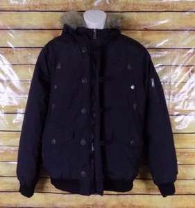 Roebuck & Co Girls Puffer Jacket Girls Size Large Black Faux Fur Hooded  - Picture 1 of 9