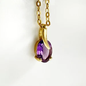 Vintage 18k Gold Oval Amethyst Solitär Anhänger - Bild 1 von 11
