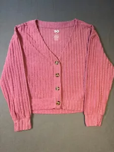 SO Ribbed Knit Dusty Pink Women's Cardigan Sz Small Button Up Sweater V Neck - Picture 1 of 9