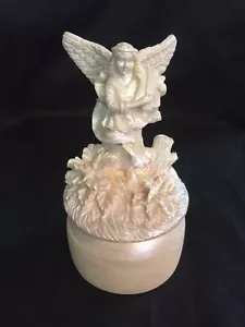 Glittering Ivory White Resin Angel on a Forest Floor Atop a Trinket Box - Picture 1 of 11