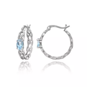 Celtic Knot Blue Topaz Round Hoop Earrings in Sterling Silver - Picture 1 of 3