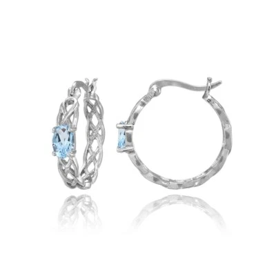 Celtic Knot Blue Topaz Round Hoop Earrings in Sterling Silver - Image 1 of 3