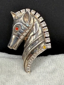 Vintage Sterling Silver Brooch Horse Zebra Rhinestones - Picture 1 of 6
