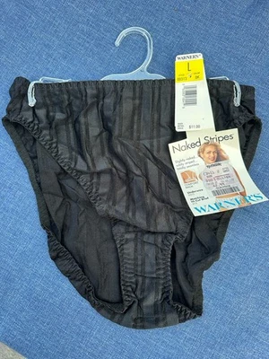 Warner's VINTAGE 90s - Naked Stripes - Silky High Leg Brief Panties Large New - Image 1 of 2