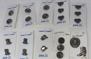 Western Theme Pewter Buttons pks Lot  Boots Hats horses paws&hearts new 10 packs - Picture 1 of 8